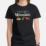 Frenchie Dog Themed Clothes & Attire - Funny Canine Tee Shirts For Humans - Gifts for Tacos & Dog Lovers - I'm A Simple Woman T-Shirt - Black, Women