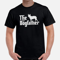 Frenchie Dog Themed Clothes & Attire - Funny Canine Tee Shirts, Outfit For Humans - Gifts for Dog Dads & Lovers - The Dogfather T-Shirt - Black, Men