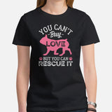 Frenchie Dog Themed Clothes - Funny Canine Tee Shirts For Humans - Gifts for Dog Lovers - You Can't Buy Love But You Can Rescue It Tee - Black, Women