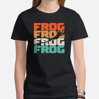 Vintage Frog T-Shirt - Frog and Toad Shirt - Presents, Gift Ideas for Outdoorsmen, Nature & Animal Lover - Happy, Happier Campers Tee Shirt - Black, Women