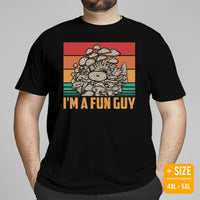 Camping & Hiking T-Shirt - Mushroom Shirt - Presents, Gift Ideas for Campers, Outdoorsmen, Hikers, Nature Lovers - I'm A Fun Guy T-Shirt - Black, Large Size for Overweight