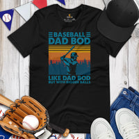 Funny Baseball T-Shirt - Gift Ideas for Him, Baseball Lovers & Enthusiasts - Baseball Dad Bod Like Dad Bod But With Bigger Balls Shirt - Black