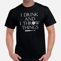 Funny Baseball T-Shirt - Gift Ideas for Him & Her, Baseball Lovers & Enthusiasts - I Drink And I Throw Things Shirt - Game Day Tee - Black, Men