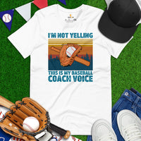 Funny Baseball T-Shirt - Gift Ideas for Him & Her, Baseball Lovers & Enthusiasts - I'm Not Yelling This Is My Baseball Coach Voice Tee - White