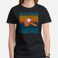 Funny Baseball T-Shirt - Gift Ideas for Him & Her, Baseball Lovers & Enthusiasts - I'm Not Yelling This Is My Baseball Coach Voice Tee - Black, Women
