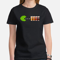 Funny Day Drinking T-Shirts - Beer Themed Shirt - Gift Ideas, Presents For Beer Lovers & Brewers - Hops In Beer Pacman Inspired T-Shirt - Black, Women