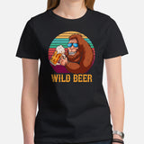 Funny Day Drinking T-Shirts - Beer Themed Shirt - Gift Ideas, Presents For Beer Lovers & Snobs, Brewers - Wild Beer Sasquatch T-Shirt - Black, Women