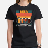 Funny Day Drinking Tee Shirts - Beer Themed Shirt - Gift Ideas, Presents For Beer Lovers - Beer Technically A Vegetarian Meal T-Shirt - Black, Women