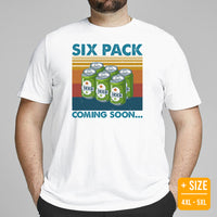 Funny Day Drinking Tee Shirts - Beer Themed Shirt - Gift Ideas, Presents For Beer Lovers & Brewers - Retro Six Pack Coming Soon T-Shirt - White, Plus Size