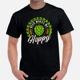 Funny Day Drinking Tee Shirts - Beer Themed Shirt - Gift Ideas, Presents For Beer Lovers, Brewers - Vintage Beer Makes Me Hoppy T-Shirt - Black, Men