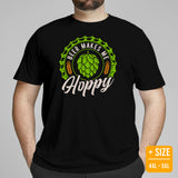 Funny Day Drinking Tee Shirts - Beer Themed Shirt - Gift Ideas, Presents For Beer Lovers, Brewers - Vintage Beer Makes Me Hoppy T-Shirt - Black, Plus Size