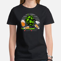 Funny Day Drinking Tee Shirts - Beer Themed Shirt - Gift Ideas, Presents For Beer Lovers & Skaters - Hops Beer On A Skateboard T-Shirt - Black, Women