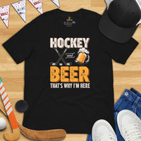 Funny Day Drinking Tee Shirts - Beer Themed Shirt - Gift Ideas, Presents For Beer Lovers & Snobs, Brewers - Funny Hockey And Beer Tee - Black