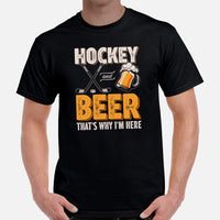Funny Day Drinking Tee Shirts - Beer Themed Shirt - Gift Ideas, Presents For Beer Lovers & Snobs, Brewers - Funny Hockey And Beer Tee - Black, Men