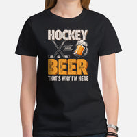 Funny Day Drinking Tee Shirts - Beer Themed Shirt - Gift Ideas, Presents For Beer Lovers & Snobs, Brewers - Funny Hockey And Beer Tee - Black, Women