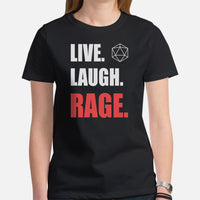 Funny DnD & RPG Games T-Shirt - Christmas Gaming Gift Ideas for Him & Her, Typical Gamers & Game Lovers - Live Laught Rage Shirt -  Black, Women