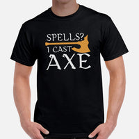 Funny DnD & RPG Games T-Shirt - Gaming Gift Ideas for Him & Her, Typical Gamers & Game Lovers - Game Day Tee - Spell? I Cast Axe Shirt - Black, Men