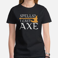 Funny DnD & RPG Games T-Shirt - Gaming Gift Ideas for Him & Her, Typical Gamers & Game Lovers - Game Day Tee - Spell? I Cast Axe Shirt - Black, Women