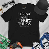 Funny DnD & RPG Games T-Shirt - Xmas Gaming Gift Ideas for Him & Her, Typical Gamers & Beer Lovers - I Drink And I Throw Things Shirt - Black