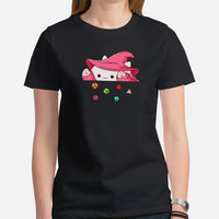Funny DnD & RPG Games T-Shirt - Xmas Gaming Gift Ideas for Him & Her, Typical Gamers & Bongo Cat Lovers - Adorable Wizard Cat D&D Shirt - Black, Women