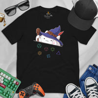 Funny DnD & RPG Games T-Shirt - Xmas Gaming Gift Ideas for Him & Her, Typical Gamers & Bongo Cat Lovers - Cute Wizard Cat D&D Shirt - Black