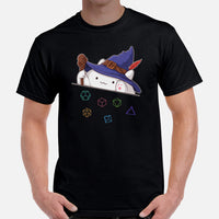Funny DnD & RPG Games T-Shirt - Xmas Gaming Gift Ideas for Him & Her, Typical Gamers & Bongo Cat Lovers - Cute Wizard Cat D&D Shirt - Black, Men