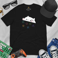 Funny DnD & RPG Games T-Shirt - Xmas Gaming Gift Ideas for Him & Her, Typical Gamers & Cat Lovers - Cute Playful Bongo Cat D&D Shirt - Black