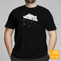 Funny DnD & RPG Games T-Shirt - Xmas Gaming Gift Ideas for Him & Her, Typical Gamers & Cat Lovers - Cute Playful Bongo Cat D&D Shirt - Black, Plus Size