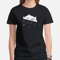 Funny DnD & RPG Games T-Shirt - Xmas Gaming Gift Ideas for Him & Her, Typical Gamers & Cat Lovers - Cute Playful Bongo Cat D&D Shirt - Black, Women