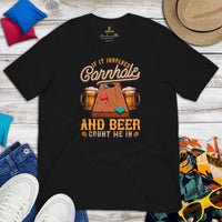 Funny Drinking Tee Shirts - Beer Themed Shirt - Gift Ideas, Presents For Beer Lovers - If It Involves Cornhole & Beer, Count Me In Tee - Black