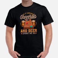 Funny Drinking Tee Shirts - Beer Themed Shirt - Gift Ideas, Presents For Beer Lovers - If It Involves Cornhole & Beer, Count Me In Tee - Black, Men