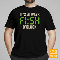 Funny Fishing & PFG T-Shirt - Gift for Fisherman - Bass Masters & Pros Shirt - Master Baiter Shirt - It's Always Fish O'Clock Shirt - Black, Plus Size