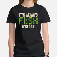 Funny Fishing & PFG T-Shirt - Gift for Fisherman - Bass Masters & Pros Shirt - Master Baiter Shirt - It's Always Fish O'Clock Shirt - Black, Women