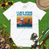Funny Fishing & PFG T-Shirt - Gift for Fisherman, Beer Lovers - Master Baiter Tee - I Like Fishing And Wine And Maybe 3 People Shirt - White