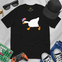 Funny Silly Goose Video Game T-Shirt - Christmas Gaming Gift For Him & Her, Gamer - Geese Merch - Silly Goose Carrying US Flag Shirt - Black