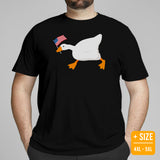 Funny Silly Goose Video Game T-Shirt - Christmas Gaming Gift For Him & Her, Gamer - Geese Merch - Silly Goose Carrying US Flag Shirt - Black, Plus Size