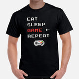 Funny Video Game T-Shirt - Christmas Gaming Gift For Him & Her, A Typical Gamer & Game Lovers - Eat Sleep Game Repeat Pixel Art Shirt - Black, Men