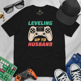 Funny Video Game T-Shirt - Christmas Gaming Gift Ideas For Him & Her, A Typical Gamer & Game Lovers - Leveling Up To Husband Shirt - Black