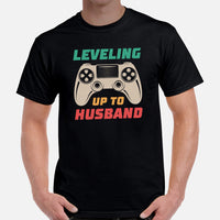 Funny Video Game T-Shirt - Christmas Gaming Gift Ideas For Him & Her, A Typical Gamer & Game Lovers - Leveling Up To Husband Shirt - Black, Men