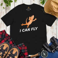 Gecko T-Shirt - I Can Fly Tee - Reptile Addict & Charm Shirt - Ideal Gift for Lizard Dad/Mom & Lovers - Amphibians, Lacertilia Shirt - Black