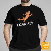 Gecko T-Shirt - I Can Fly Tee - Reptile Addict & Charm Shirt - Ideal Gift for Lizard Dad/Mom & Lovers - Amphibians, Lacertilia Shirt - Black, Plus Size