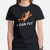 Gecko T-Shirt - I Can Fly Tee - Reptile Addict & Charm Shirt - Ideal Gift for Lizard Dad/Mom & Lovers - Amphibians, Lacertilia Shirt - Black, Women