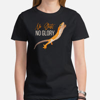 Gecko T-Shirt - No Guts No Glory Shirt - Reptile Addict & Charm Tee - Gift for Lizard Dad/Mom & Pet Owners - Amphibians, Lacertilia Tee - Black, Women
