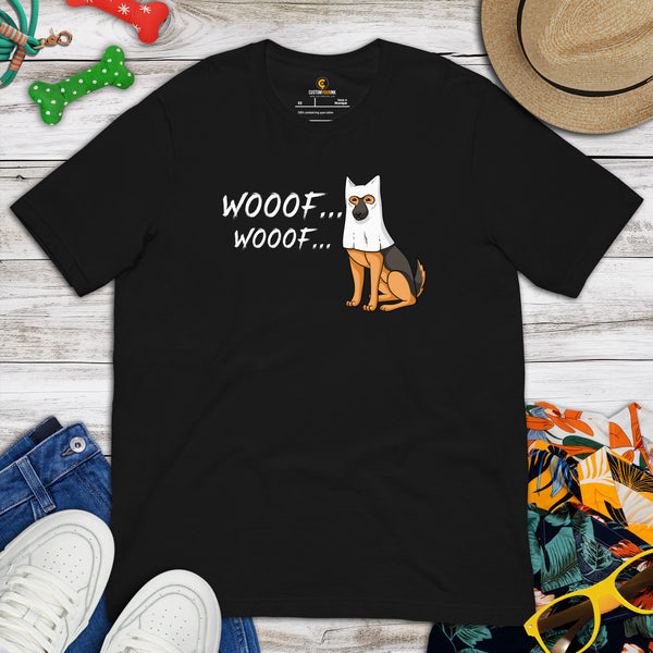 German Shepherd Dog Themed Clothes & Attire - Cute Boo Costume T-Shirt - Gifts for GSD K9 Dog Lovers - Canine Tee Shirts For Humans - Black