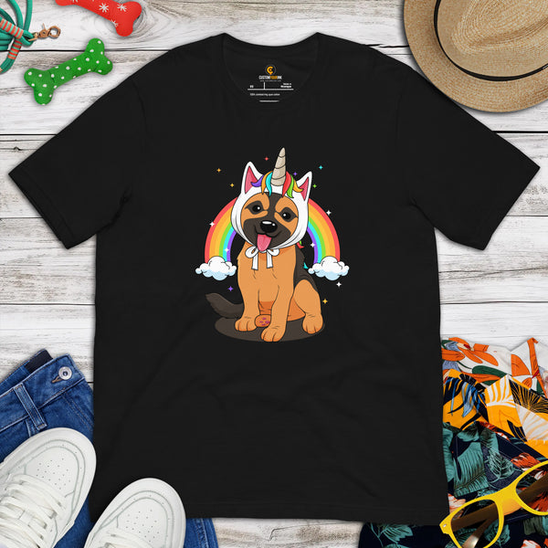 German Shepherd Dog Themed Clothes & Attire - Cute Unicorn Costume T-Shirt - Gifts for GSD K9 Dog Lovers - Canine Tee Shirts For Humans - Black