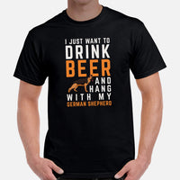 German Shepherd Dog Themed Clothes & Attire - Gifts for Beer & GSD K9 Dog Lovers - I Just Want To Drink Beer & Hang With My Dog T-Shirt - Black, Men