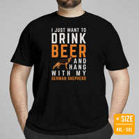 German Shepherd Dog Themed Clothes & Attire - Gifts for Beer & GSD K9 Dog Lovers - I Just Want To Drink Beer & Hang With My Dog T-Shirt - Black, Plus Size