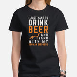 German Shepherd Dog Themed Clothes & Attire - Gifts for Beer & GSD K9 Dog Lovers - I Just Want To Drink Beer & Hang With My Dog T-Shirt - Black, Women