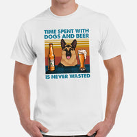 German Shepherd Dog Themed Clothes & Attire - Gifts for Beer & GSD K9 Dog Lovers - Time Spent With Dogs & Beer Is Never Wasted T-Shirt - White, Men