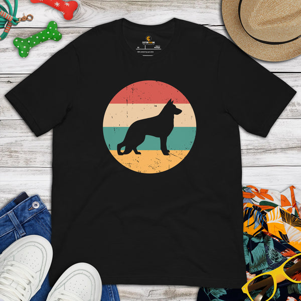 German Shepherd Dog Themed Clothes & Attire - Gifts for GSD Dog Lovers - Canine Tee Shirts & Outfit For Humans - 80s Retro Vibe T-Shirt - Black